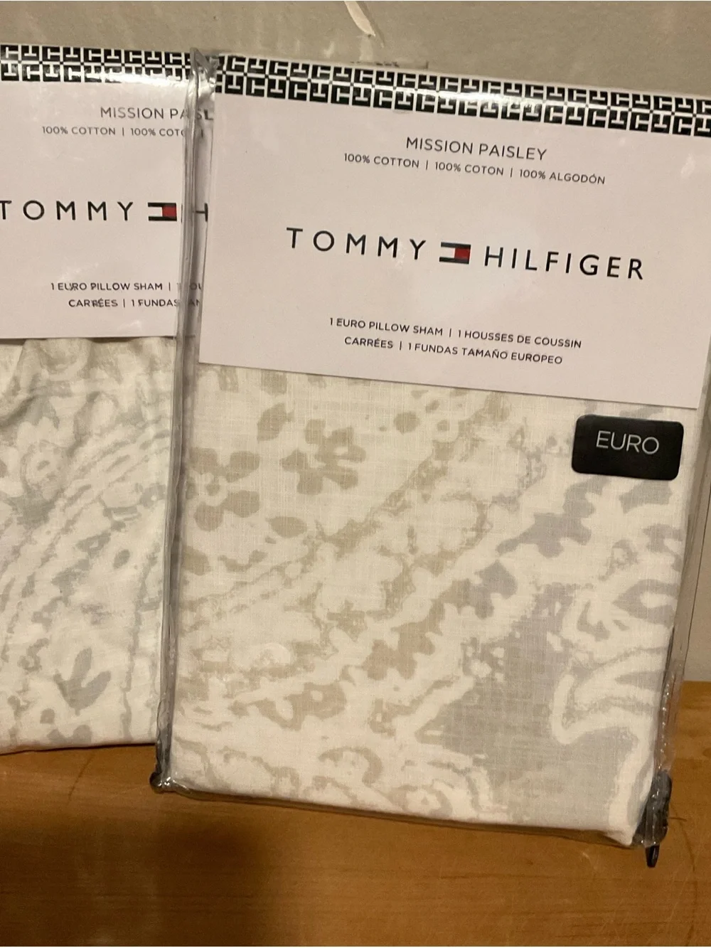 Tommy Hilfiger Mission Paisley Euro Sham - White & Taupe Accents